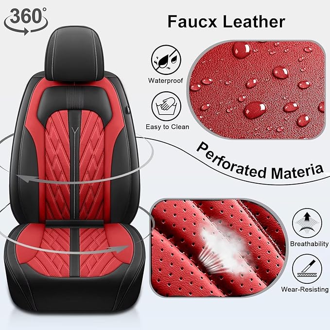 TTX LIGHTING Seat Covers Fit for Hyundai Ioniq 2017-2026 Car Seat Covers Full Set 5 Seats Waterproof Leather Automotive Breathable Seat Cushion Protector (Black&Red)
