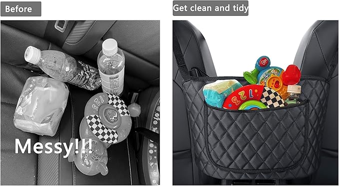 Car Purse Holder - PU Leather Net Pocket Between Seats Organizer - Large Capacity Bag