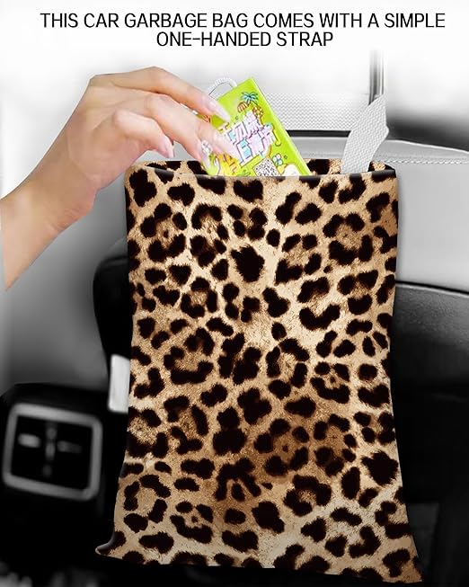 ANKVRP Car Trash Can, Durable Hanging Car Trash Garbage Bag, Cute Automotive Garbage Cans Organizer, Cute Leopard Skin