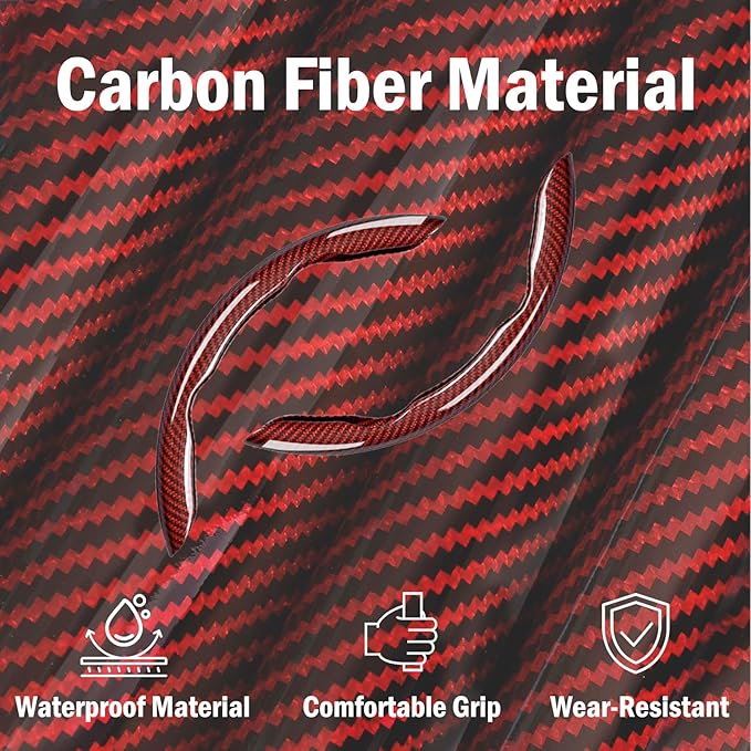 LevChall 3-Piece Carbon Fiber Steering Wheel Cover, Anti-Slip & Segmented Thin Design for Comfort Grip, Universal Fit 99% Cars SUV Truck,Red