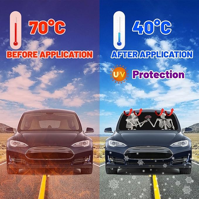 DOPINDU Funny Skull Car Windshield Sun Shade Umbrella Bendable Handle Foldable Skeleton Sunshade for Car Windshield Block UV Rays Keep Vehicle Cool for Most Sedans SUV Trucks Cars 57"x30"