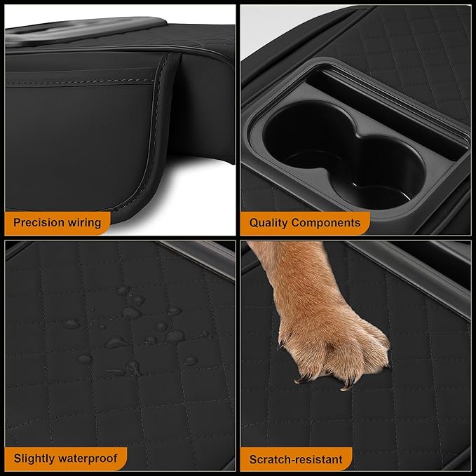 Armrest Cover for Car Fit for Jeep Wrangler - Center Console Cover with Cup Holders and 2 Storage Pockets(Black)