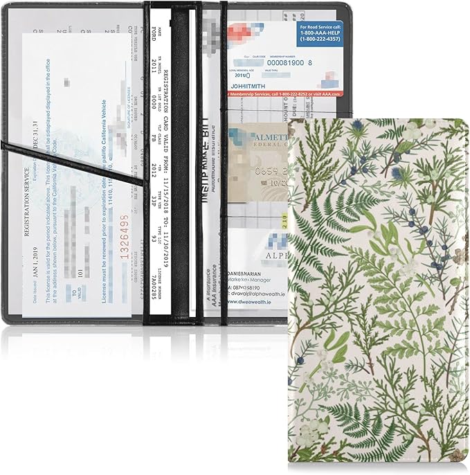GuoChe Forest Floral Green Car Registration and Insurance Holder Glove Box Organizer Car Document Holder Auto Glove Compartment Essential