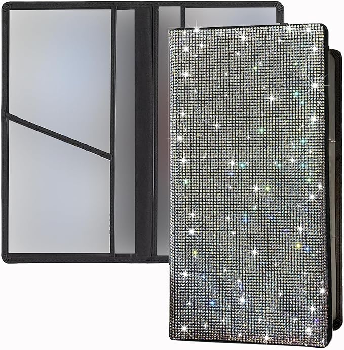 Bling Car Registration and Insurance Document Holder,Rhinestone Organizer Leather Vehicle Glove Box Organizer Car Holder Magnetic Closure Driver License Card Wallet Case (Colorful)