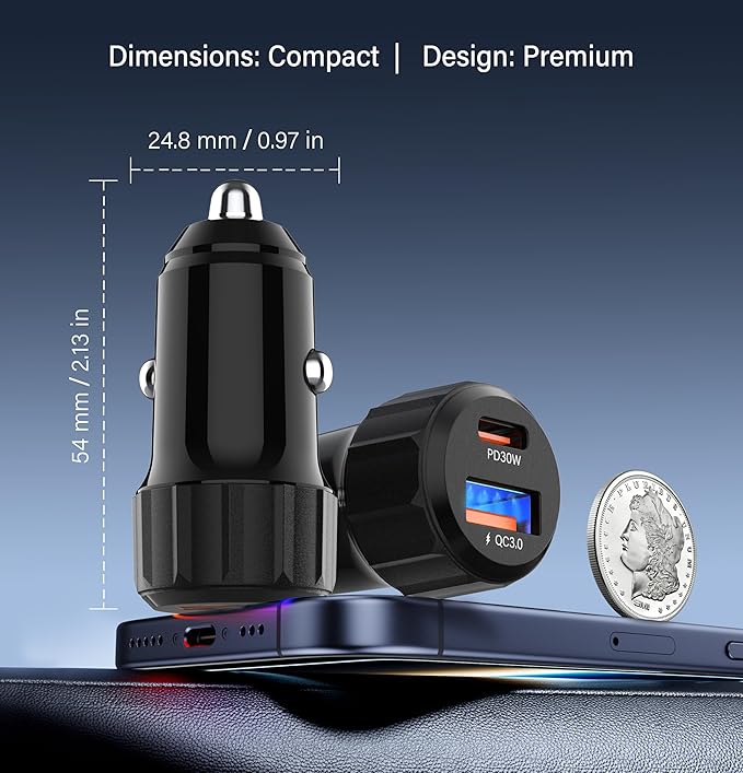 2-Pack 52.5W USB C Car Charger Fast Charge with 1 Charging Cables, Dual Port Car Phone Charger for iPhone 17/16/15 Pro Max, Cigarette Lighter USB Charger, USB Car Charger Adapter, Car Accessories.