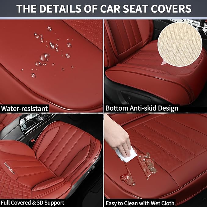 COVER EMPIRE Red Seat Covers for Cars, 2Pcs Universal Leather Car Seat Covers Front Seats, Full Coverage Automotive Seat Covers for Most Sedans Trucks SUVs, Waterproof Breathable Car Seat Cover