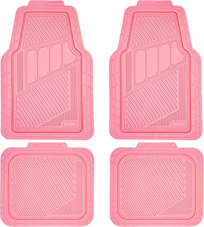 CAR PASS Heavy Duty Rubber Floor Mats 4-Piece,Pink Car Mats Full Sets Anti-Slip,Waterproof Universal Trim-to-Fit for Car SUV Truck, Durable All Weather Automotive Car Mats for Women,Girly(All Pink)