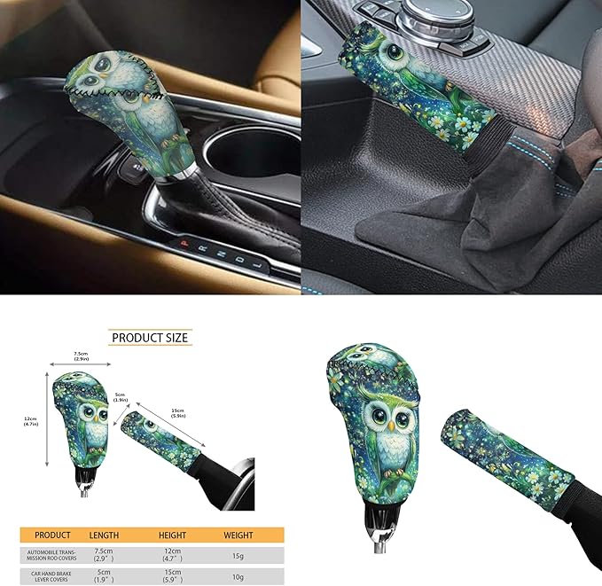 Galaxy Night Owl Car Steering Wheel Cover Set 6 Pcs Animal Owl Print Cup Holder Armrest Pad Gear Shift Cover,Car Handbrake Covers Auto Accessories for Men Women