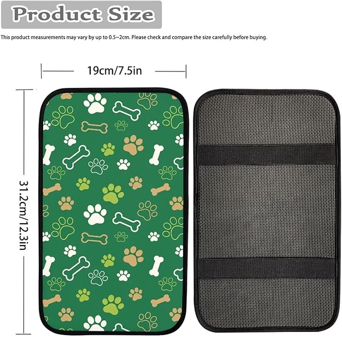 Dreaweet Cute Dog Paw Print Center Console Armrest Pad Cover Green Car Arm Rest Cover Pad Universal Middle Console Covers for Cars SUV Truck Sedan