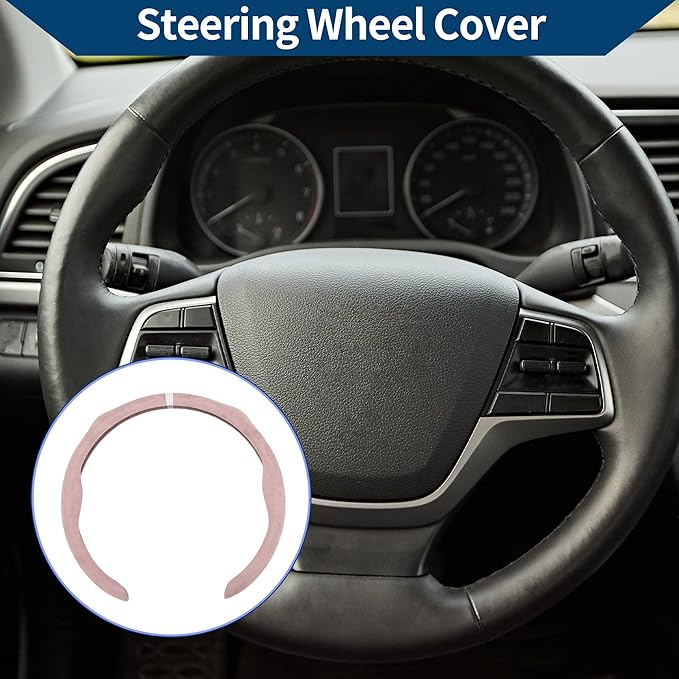 Suede Steering Wheel Cover ABS Car Steering Wheel Protector 14.96" Pink Silver Tone 1 Pc