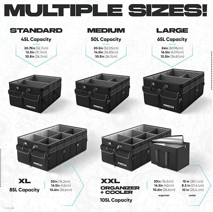 FORTEM Trunk Organizer For SUV Car Trunk Organizer, Foldable Storage, Car Accessories for Women Men, Collapsible Bag, Perfect Christmas Gifts, 600D Oxford, Non Slip Bottom, Straps, Soft Cover (45L)