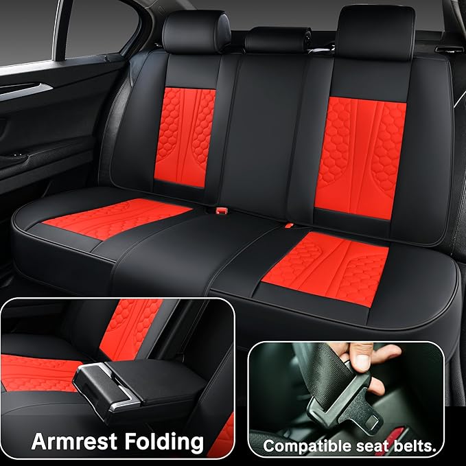 Wertigen Red Car Seat Covers Full Set – Luxury Waterproof Leather Auto Seat Protector with Airbag Compatible Design, Breathable Non-Slip Cushion, Easy Installation, Fits Most Cars