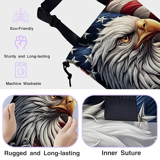 Car Trash Bag Eagle American Flag Car Garbage Bag Waterproof Car Trash Can for Back Seat with Adjustable Straps and Drawstring, Foldable Car Trash Bin for Car Accessories Vehicle Travelling Camping