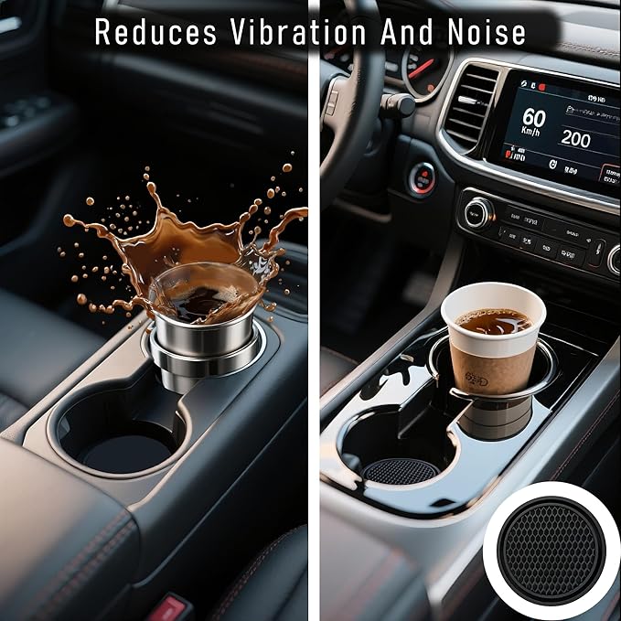 KULOLO Car Cup Holder Coaster 4 Pack - Non Slip & Shockproof,Flexible PVC Rubber Insert for Car/Truck/SUV/Van (2.75"x0.2") Universal Fit Auto Cup Holders Accessories for Women and Man (Black)