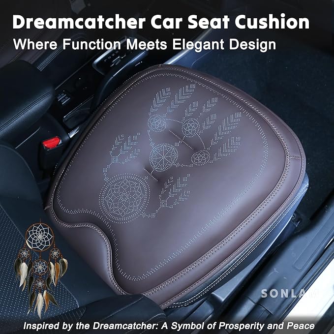 Comfort Dreamcatcher Car Seat Cushion Non-Slip - Relaxing, Optimal Support & Posture for Long Drive (Front Seats (Coffee Brown))