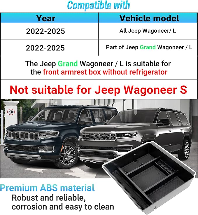 Sinminou Center Console Organizer Compatible with 2022-2025 Jeep Wagoneer/L, 2022-2025 Jeep Grand Wagoneer/L Accessories, Armrest Storage Box