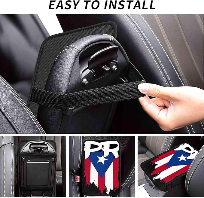 Puerto Rico Flag Pr Puerto Rican Boricua Universal Center Console Armrest Cover Pad Car Armrest Protector for Most Cars, Suvs & Trucks, Cushion with Easy Installation