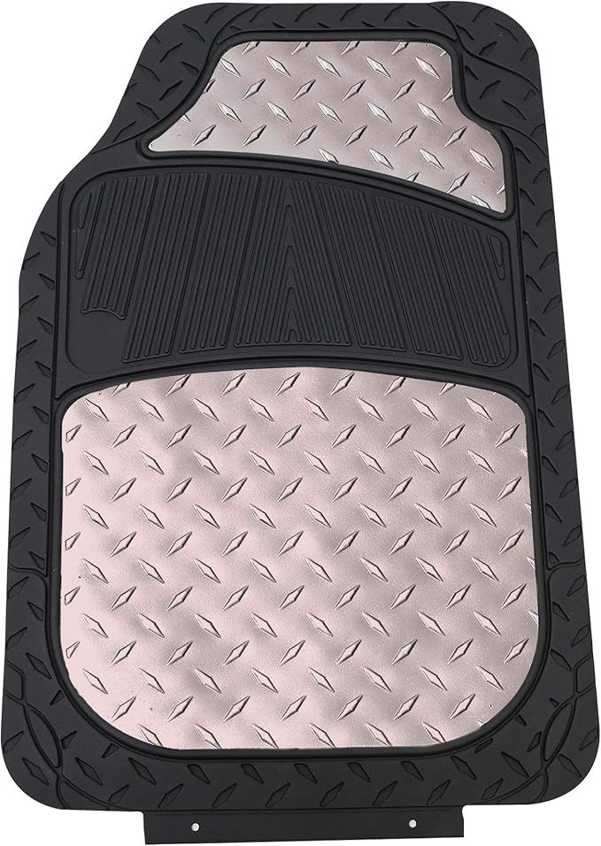 FH Group Automotive Floor Mats - Heavy-Duty Metallic Rubber Floor Mats for Cars, Universal Fit Full Set, Climaproof Floor Mats, Trimmable Floor Mats for Most Sedan, SUV, Truck Floor Mats Gray