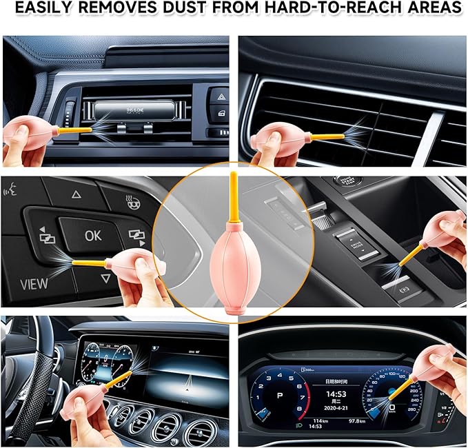 Car Detailing Brush Set, 8PCS Pink Auto Cleaning Kit – Soft Bristle Brushes, Dust Blower, Cleaning Gel, Microfiber Towel – for Interior & Exterior, Dashboard, Air Vents, Wheels, Car Cleaning Supplies