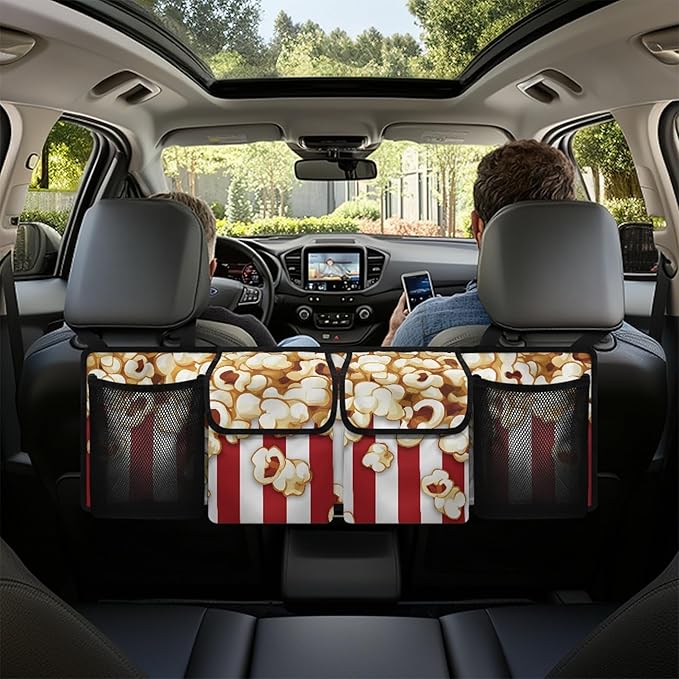 CLOHOMIN Popcorn Car Trunk Organizer for SUV Truck Van Fashion Back Seat Storage Bag Car Storage Accessories with 4 Pockets Large Capacity Back Seat Organizer