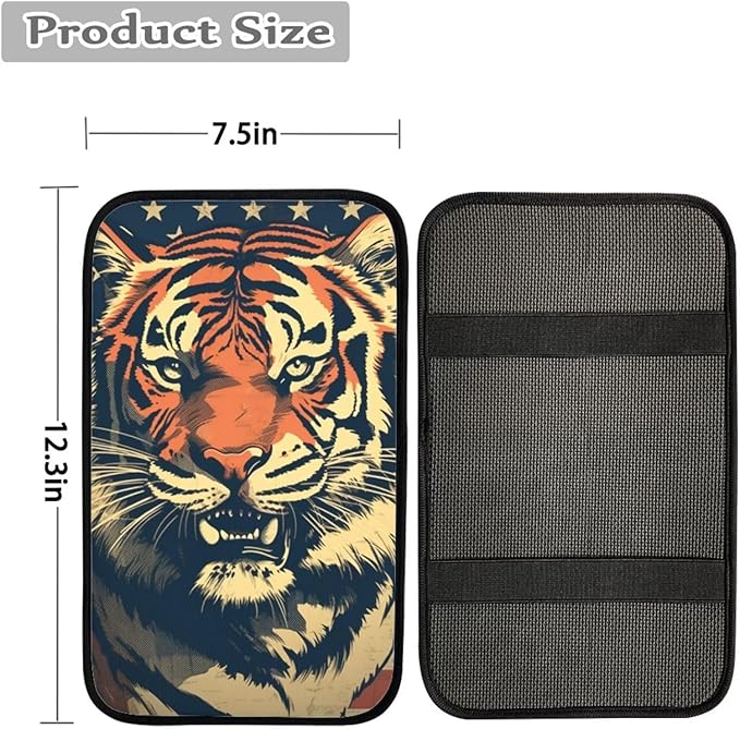Car Center Console Pad, Universal Waterproof Car Armrest Seat Box Cover, Car Interior Accessories for Most Vehicle SUV Truck Vintage American Flag Tiger Car Armrest Pad