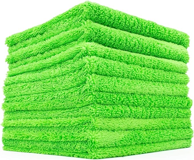 The Rag Company - Creature Edgeless Auto Detailing Towels (10-Pack) Professional 70/30 Blend, Dual-Pile Plush Microfiber, Buffing & Polishing, 420gsm, 16in x 16in, Lime Green