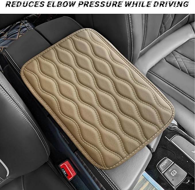 Car Center Console Pad, Waterproof PU Leather Auto Armrest Box Cover, Comfortable Vehicle Arm Rest Protector Cushion Pad for Car SUV, Universal Car Accessories (Beige)