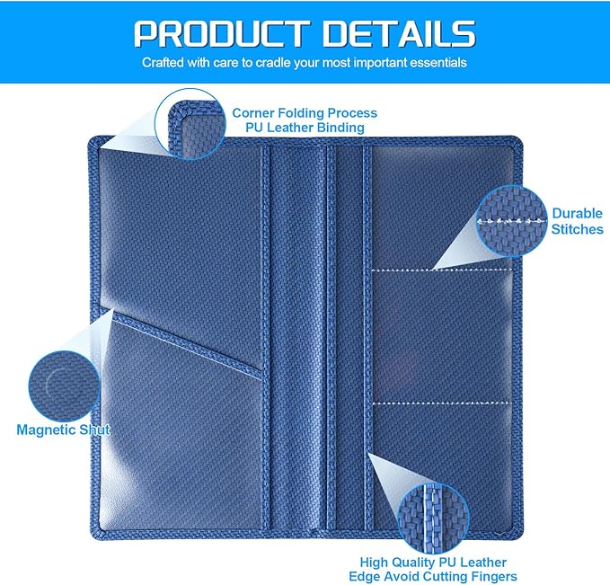 JUSTTOP 2Pack Car Registration and Insurance Holder,Car Document Holder for Cards License with Magnetic Shut,Vehicle Glove Box Car Organizer for Documents, Cards, License(Carbon Fiber Blue)