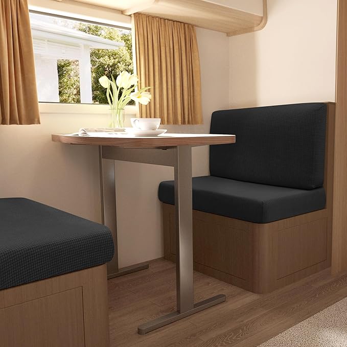 Stretch Rv Dinette Cushion Set,Booth Seats with 1 Backrest & 1 Bench Cover,38 in Camper Dinette Booth Set,1 Set-Black