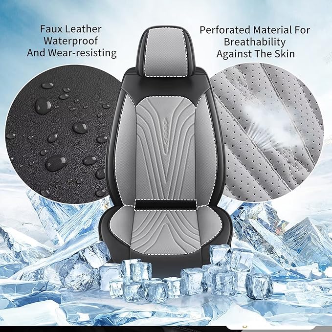 DISUTOGO Front Seat Covers Fit for Nissan Rogue Sport 2017-2022 Waterproof Faux Leather Automotive Cushion Protector Car seat Covers Compatible Airbag(2 Seats, Grey)