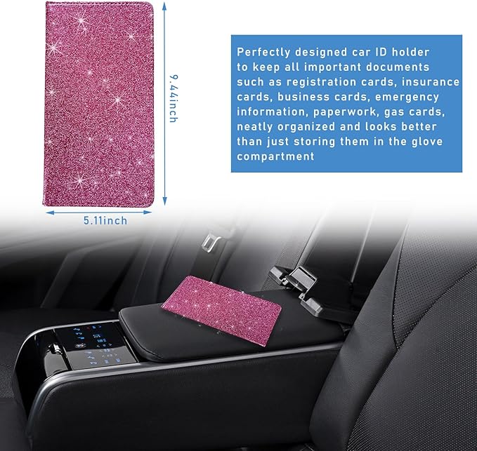Ziciner Car Registration and Insurance Holder, Auto Card Document Glove Box Organizer with Magnetic Closure, Universal Vehicle Interior Accessories for Cars SUVs (Red-Large)