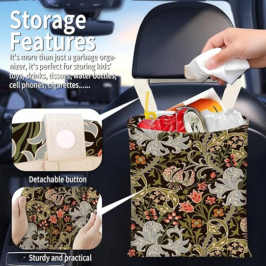 BEAKND Hanging Car Garbage Bag, Cute Car Trash Can Bag, Automotive Accessories for Women Men Cute Green Flower