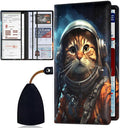 Car Document Holder with Magnetic Shut, Car Registration & Insurance Card Holder, PU Leather Glove Box Organizer Vehicle Accessories Driver License for Women/Men, Astronaut Cat Space Galaxy