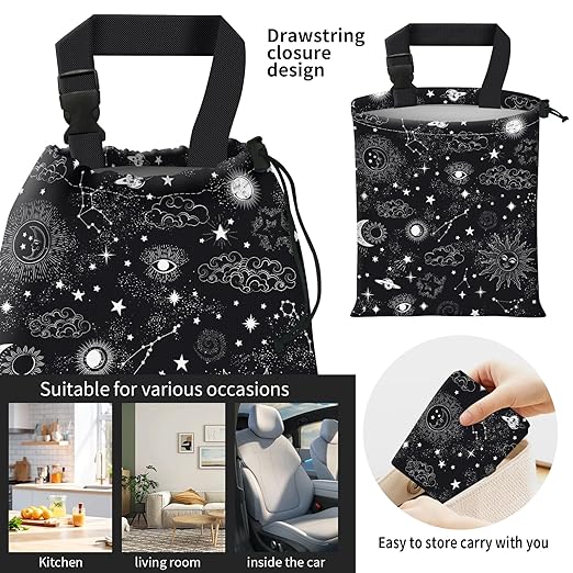 AFYEWKC Car Trash Bag Large Hanging Can for Back of Seat, Cute Waterproof Car Garbage Bag for Vehicle, Travelling, Outdoor Cute Black White Universe