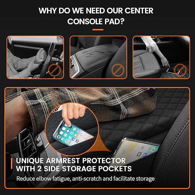 Car Center Console Cover Armrest Cover for Hyundai Santa Cruz 2022 2023 2024 2025 2026 Center Console Pad Interior Accessories Car Armrest Seat Box Cover Protector with Pockets Storage Bag