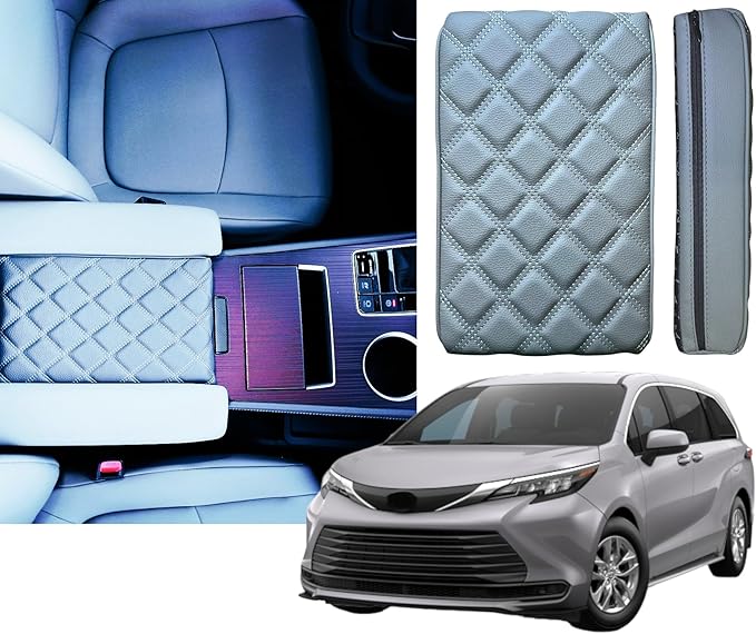 EMZ Leather Center Console Armrest Cushion Pad Accessories for Toyota Sienna 2021 2022 2023 2024 2025 (Gray)
