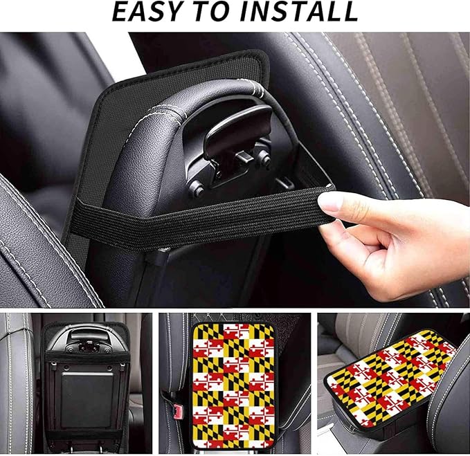 DORKEIXIA Maryland Flag Auto Center Console Armrest Pad Universal Car Center Console Cover Seat Box Cover for Sedan, Van, SUV, Truck Car Accessorie