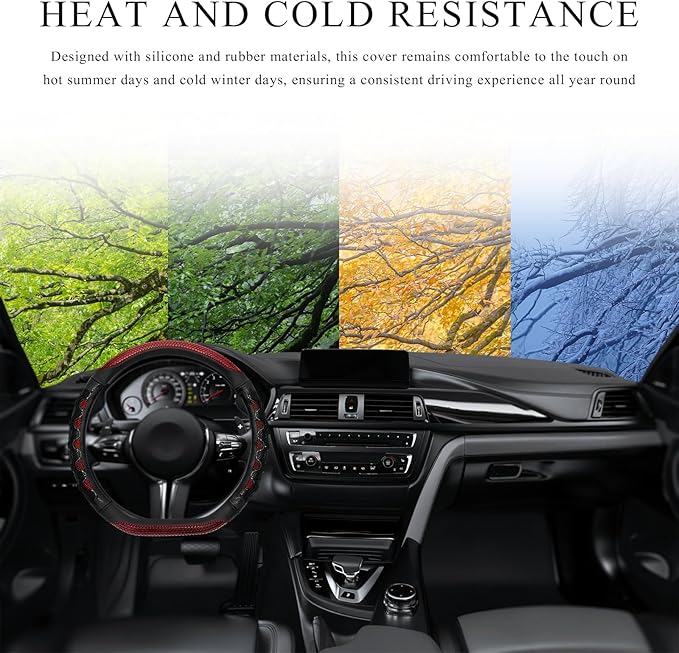 Car Steering Wheel Cover, 15 Inch Anti-Slip Steering Wheel Cover Protector with 3D Honeycomb Design, Universal Steering Wheel Covers for Cars Truck SUV, Car Accessories (Red)