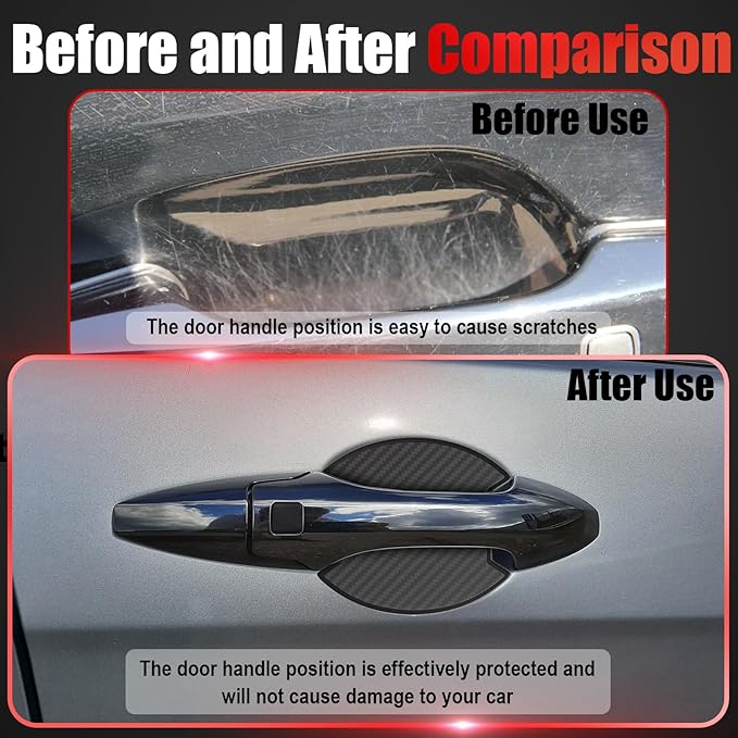 4Pcs Car Door Handle Scratch Protector Sticker, Universal Carbon Fiber Texture Door Handle Paint Protector, Black(S)