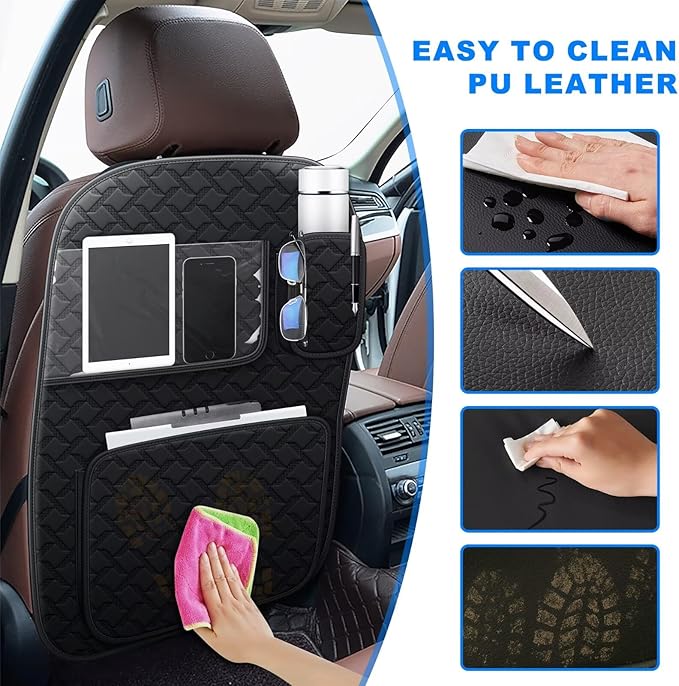 Ahsrnl Back Seat Protector 2 Pack Fit for Lexus ISSeries Car Kick Mats with Touch Screen Tablet Holder Storage Organizer Waterproof Dirt Proof Faux Leather Auto Accessories for Kids (1 Pair Black)