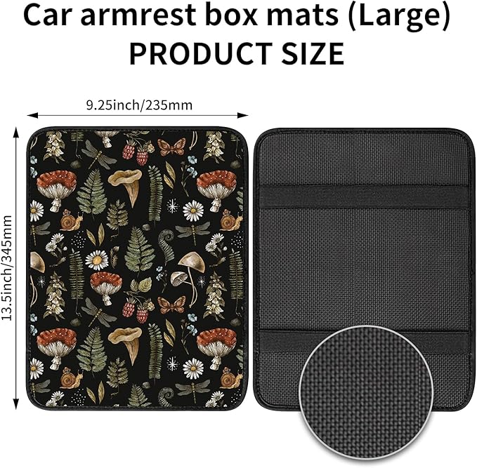 Car Center Console Cover, Universal Soft Large Neoprene Auto Armrest Seat Box Cover, Funny Car Decor Accessories Fit for Most Cars, Vehicles, SUVs Cute Boho Mushroom