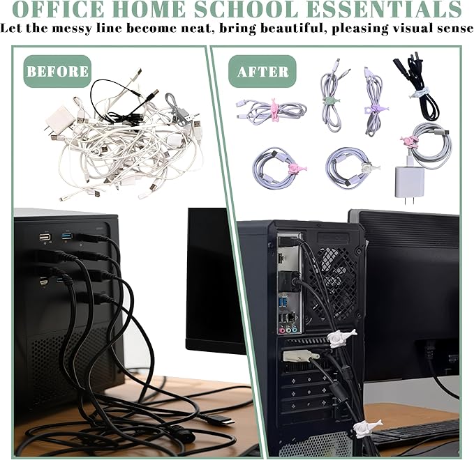Cord Organizer,36PCS Silicone Cable Ties,Reusable Weatherproof Travel Cable Organizer,High Elasticity Wraps for Bundling Earphone,Phone Charger,Computer Cords,Wire Straps in Home,Office,Kitchen,School