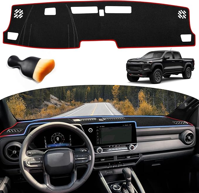 Dash Cover for Chevy Chevrolet Colorado/GMC Canyon 2023-2025 2026 Dashboard Cover Mat Non-Slip Center Console Protector Mat Sunshade (Red Trim)