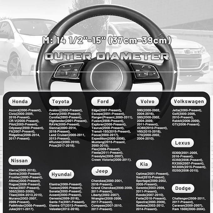 SEG Direct Steering Wheel Cover for Car, Standard Size 14.5-15 inch, Auto Interior Accessories, Black with Sliver Carbon Fiber Pattern