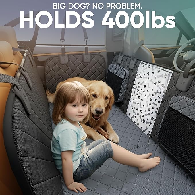 Sajoda Hard Bottom Dog Car Seat Cover for Back Seat, 900D Oxford Waterproof Pet Seat Extender Supports 400lbs, Car Seat Protector and Hammock for Dogs, Compatible with Car, Small SUV & Truck