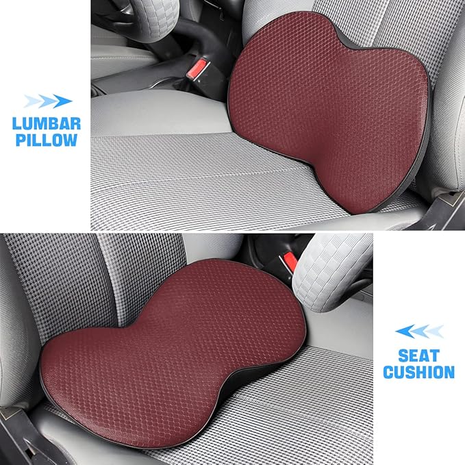Car Seat Cushion, Memory Foam Auto Wedge Seat Pad, Comfort Low Back and Tailbone Sciatica Pain Relief Driving Pillow, Breathable Non Slip Orthopedic Support Pad (Red)