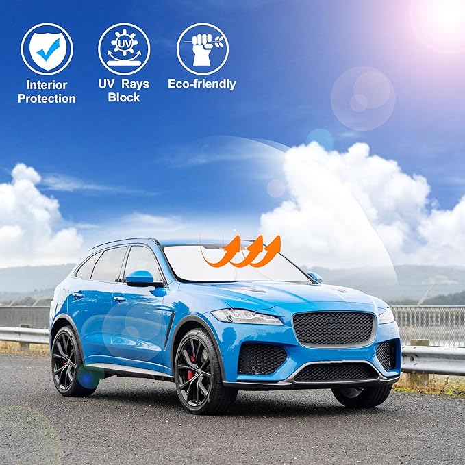 Windshield Sun Shade Custom Fit for 2016-2024 2025 Jaguar F-Pace F Pace Accessories Foldable Sunshade Sun Blocker Protect Car from Sun Rays & Heat Damage Keep Car Cooler