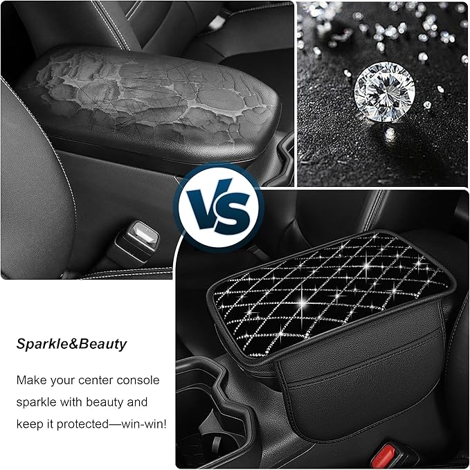Diamond-Quilted Center Console Cover Fit for Chevrolet/Chevy Blazer Luxury Console Pad with 2 Storage Bags,Anti-Scratch Auto Armrest Pad Accessory （Black
