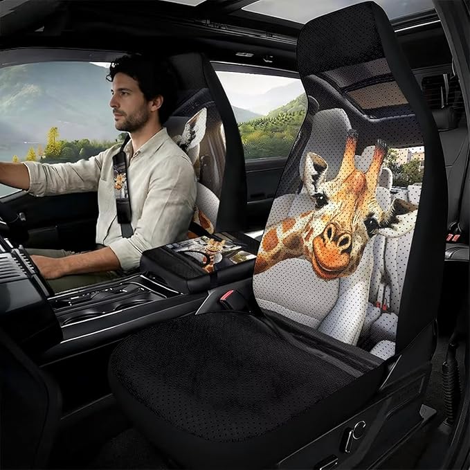 Qeluxign Funny Giraffe Car Accessories Set for Women Center Console Armrest Pad Seat Belt Cushion Universal Car Accessories for SUV Van Truck