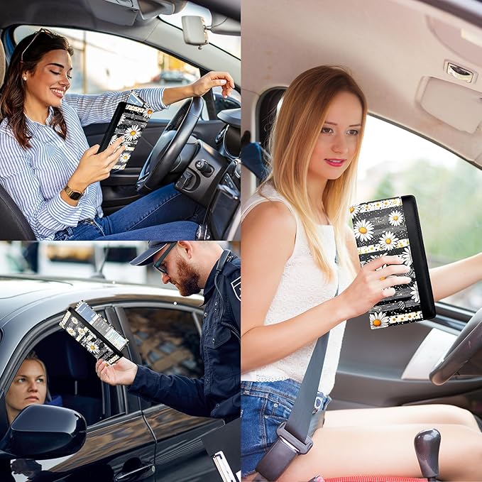 FinestHouse Car Registration and Insurance Holder with Magnetic Closure, Universal Document Organizer for License, Insurance Cards & Glove Box Storage (Daisy)